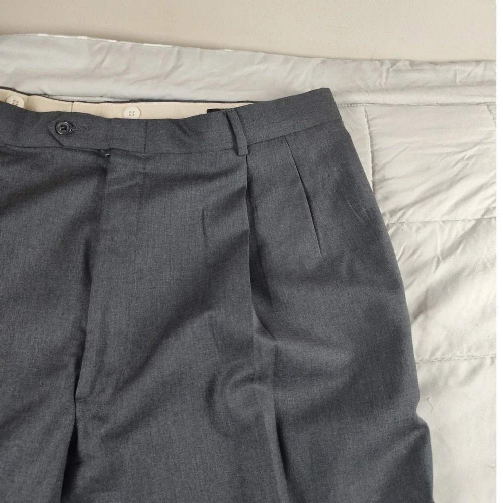 Jos. A. Bank Dress Pants Mens 42L Gray Excellent 100% Wool Pleated‎ Made in USA